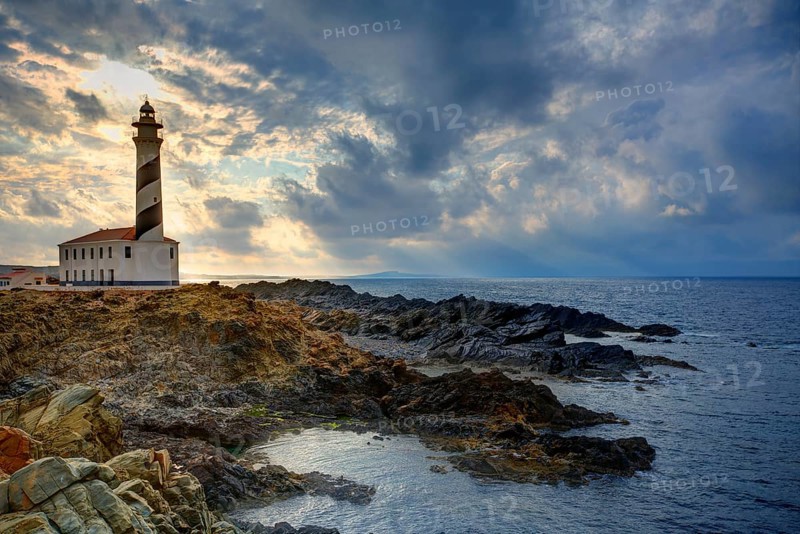 Cap de Favaritx sunset lighthouse cape in Mahon at Balearic Islands of Spain