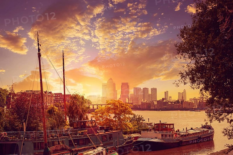 London Thames river boats sunset in England