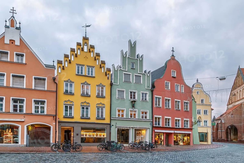 Historical houses on Altstadt street in Landshut, Germany, Europe