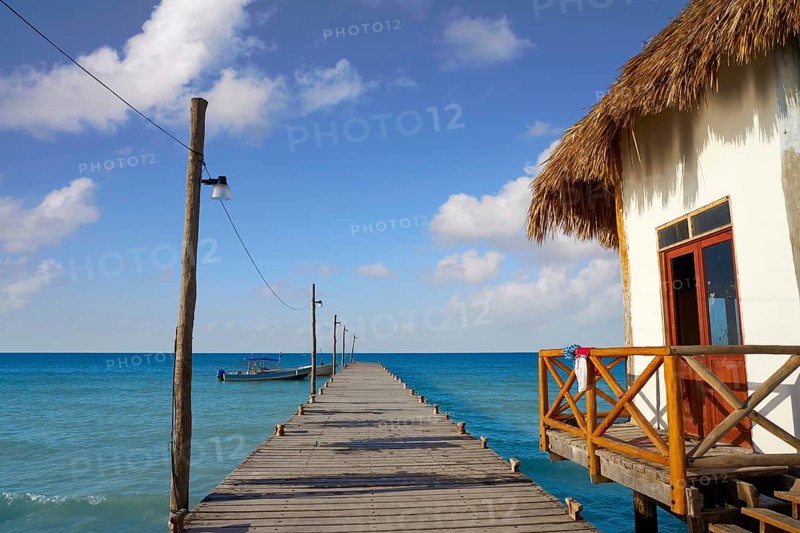 Holbox Island pier hut palapa in Quintana Roo of Mexico