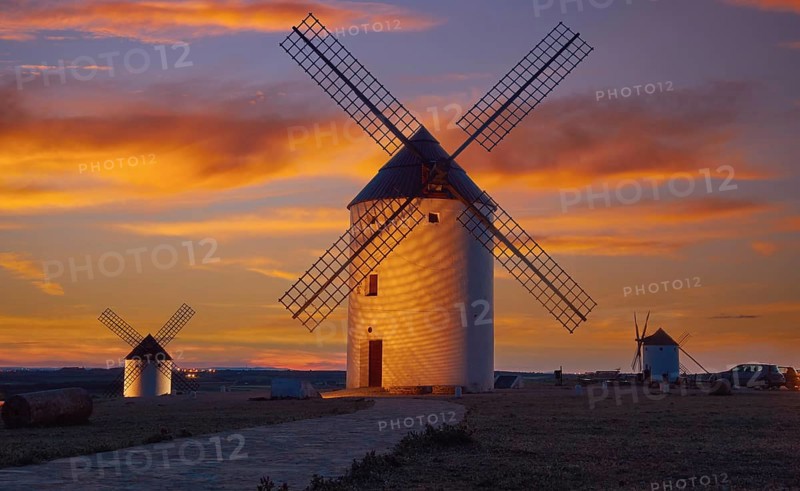 Mota del Cuervo windmills in Cuenca at Castile la Mancha of spain