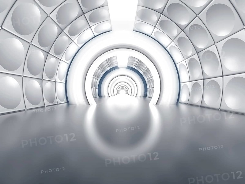 Futuristic tunnel like spaceship corridor with glowing lights