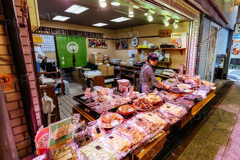 KYOTO, JAPAN - MAY 14, 2019: Nishiki Market by day in Kyoto, Japan, Asia