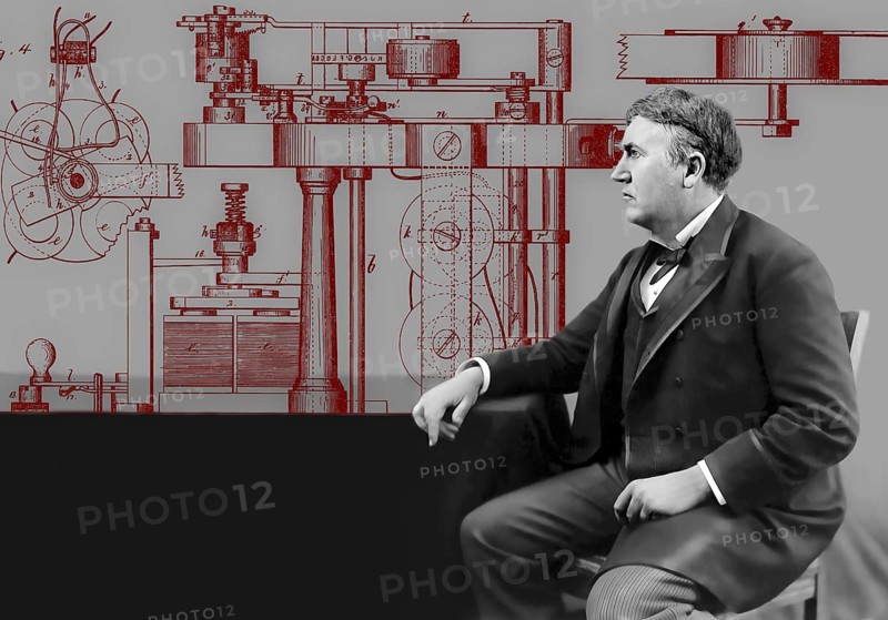Thomas Alva Edison, 1847, 1931, American inventor, Telegraph Apparatus, Patented 1872, digitally edited according to a photography, 1892