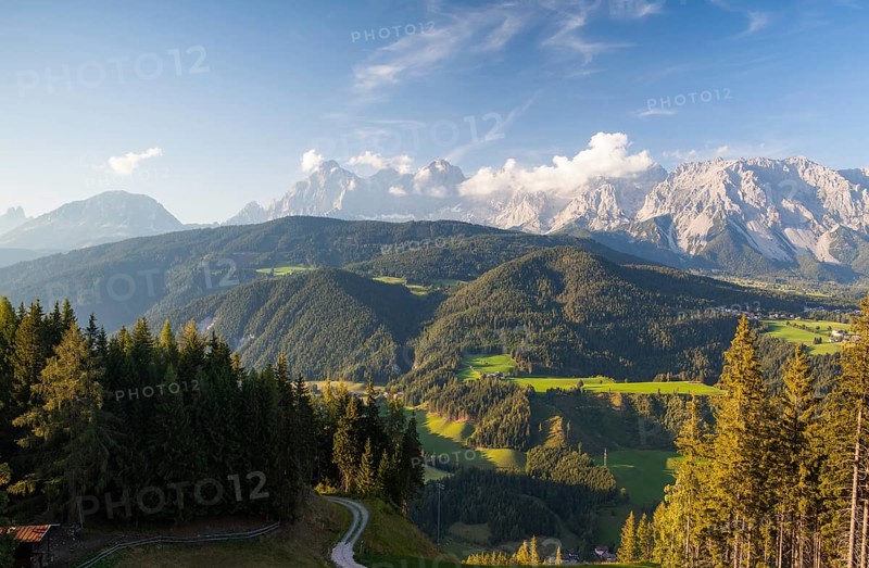 View from mountain to the valley near the Schladming city in Austria