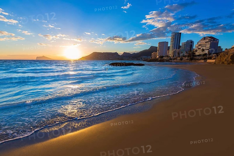Calpe Alicante sunset at beach Cantal Roig in Mediterranean Spain