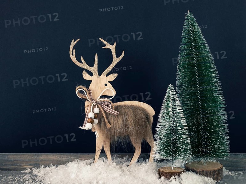 Christmas decoration wooden reindeer with fir trees