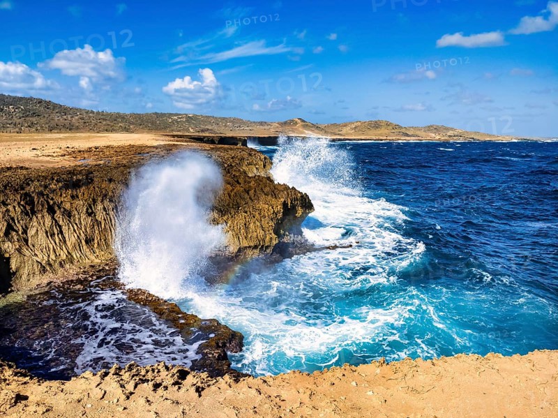 A view of Aruba's stony coast and the Caribbean Sea