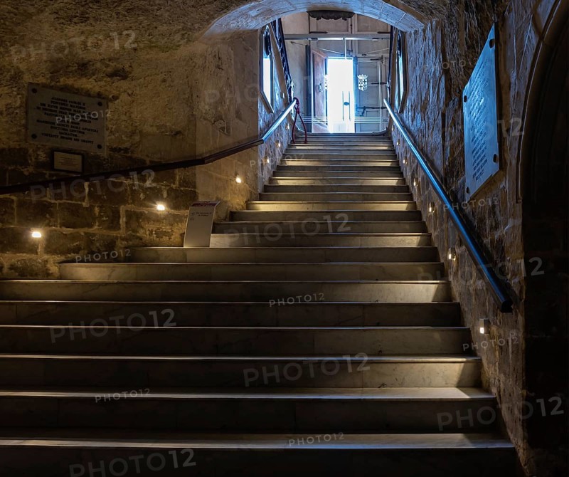 Rabat, Malta, 01 07 2022: Low angle view over the cellar staircase at the Saint Paul Grotto, Europe