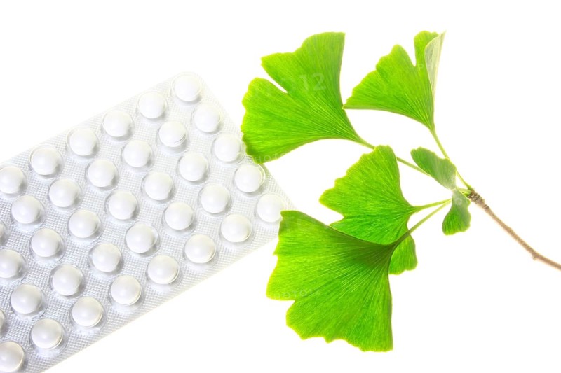 Ginkgo leaves with coated tablets for oral use (symbolic) Leaves of the ginkgo tree and coated tablets for oral use (symbolic)