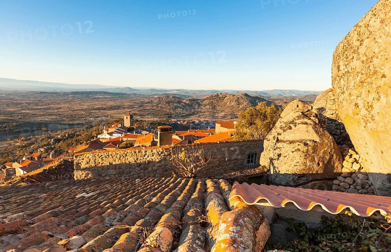Small Town Monsanto in Portuguese Mountains at Evening sunlight