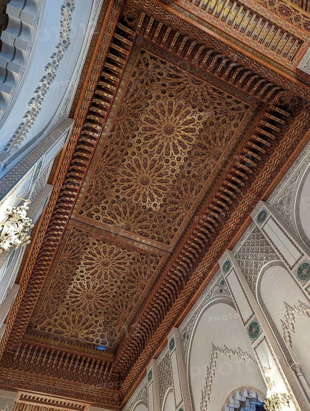 CASABLANCA, MOROCCO, APRIL 13, 2023, Interior of the famous Hassan II Mosque at the coast of Casablanca, Morocco, Africa
