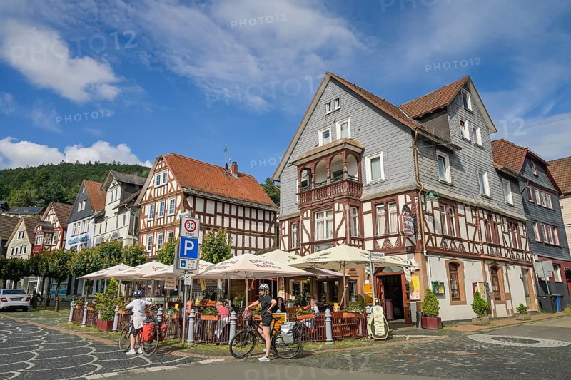 Houses on the market square, Old Town, Biedenkopf, Hesse, Germany, Europe