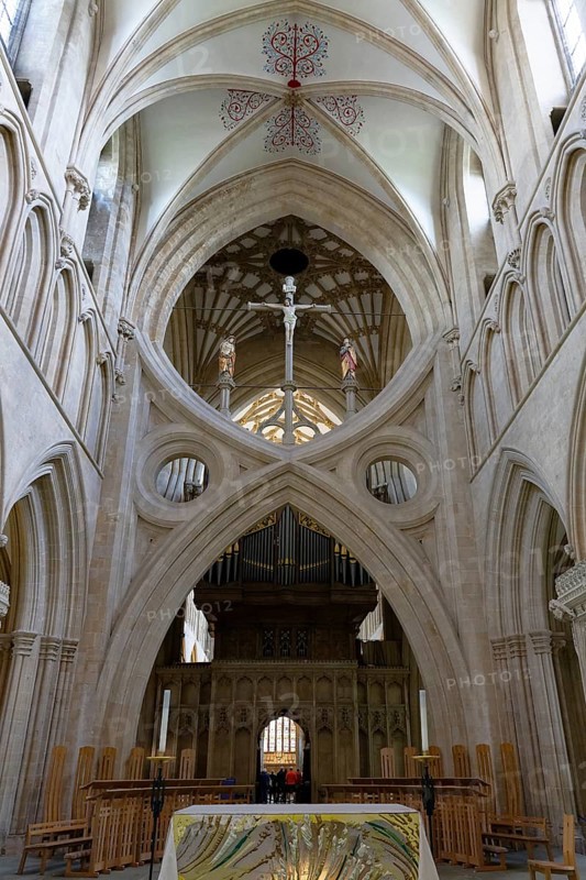 Interior view, Scissor Arches, Wells Cathedral, Wells, England, Great Britain