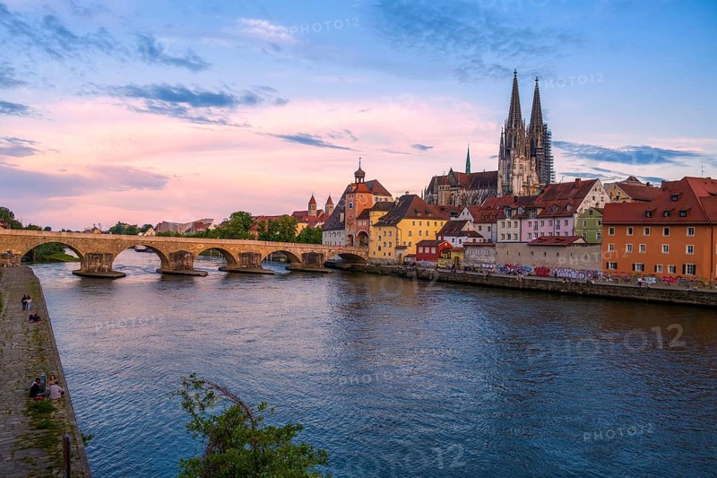 Panoramic view of Regensburg's old town on the Danube in Germany