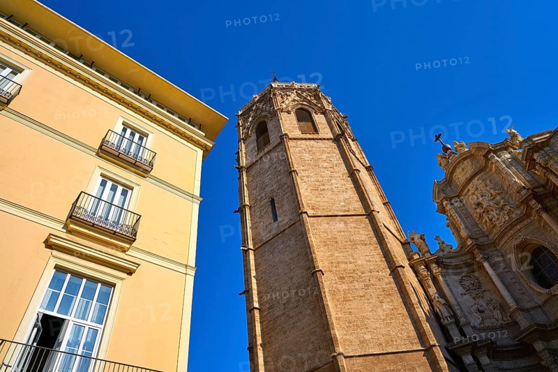 Valencia Plaza de la Reina square Miguelete also Micalet tower in Spain