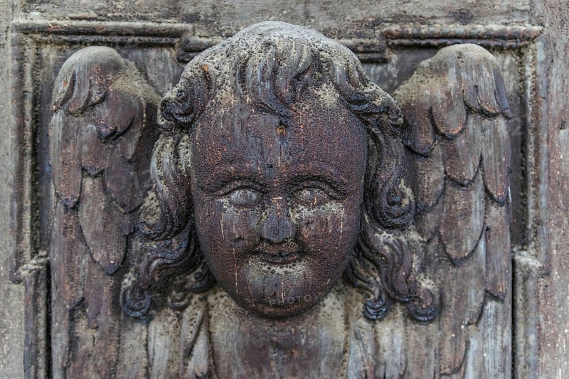 Medieval Gothic Church wooden door detail in Sibiu, Romania, Europe