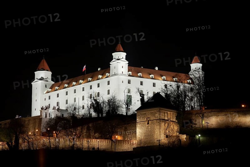 Stary hrad castle in Bratislava at night with illumination