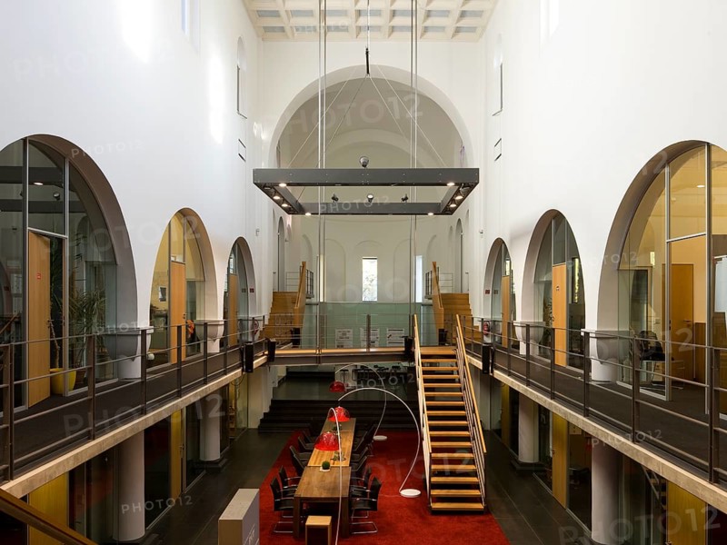 Former monastery church after conversion into an office block, view to the choir, St., Sankt, Saint