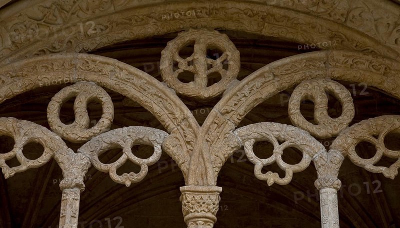 Cloister, basement window with pretzel-like tracery in Emanuelian style, St., Sankt, Saint