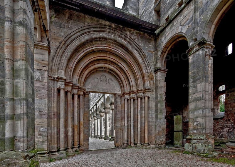 Paulinzella, monastery ruins. Main construction period 1105-24 since 16-17th century Ruin of the antechurch and main portal of the monastery church above arcade gallery Paulinzella, St., Sankt, Saint