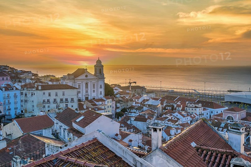 Lisbon Portugal sunrise city skyline at Lisbon Alfama district