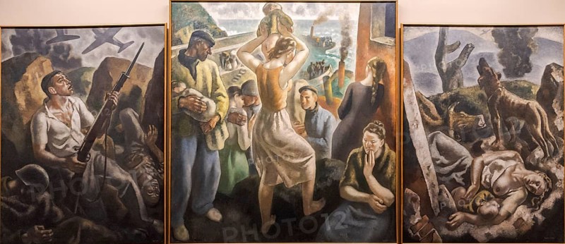 Aurelio Arteta, triptych of war. the front, the exodus, the rear, around 1937-1938, oil on canvas, Alava Fine Arts Museum, Vitoria, Basque Country, Spain, Europe