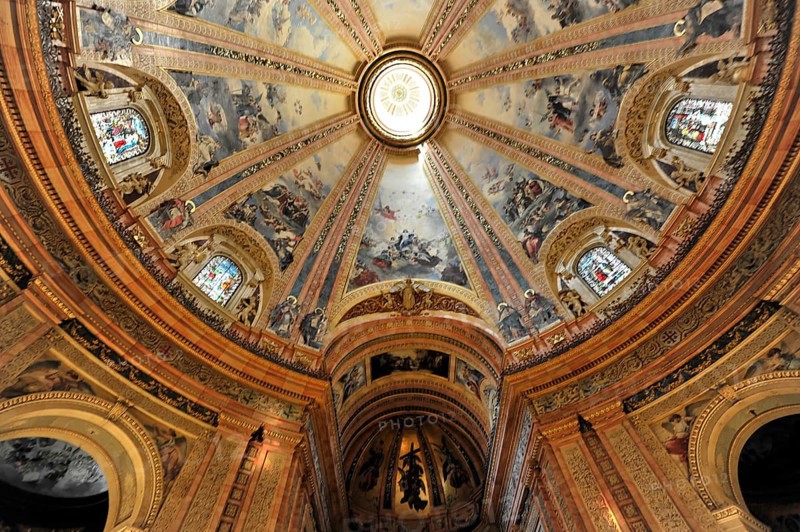 Real Basilica de Francisco el Grande, Basilica, Church, Madrid, Spain, Europe, Interior of a church with impressive dome and artistic frescoes, Europe