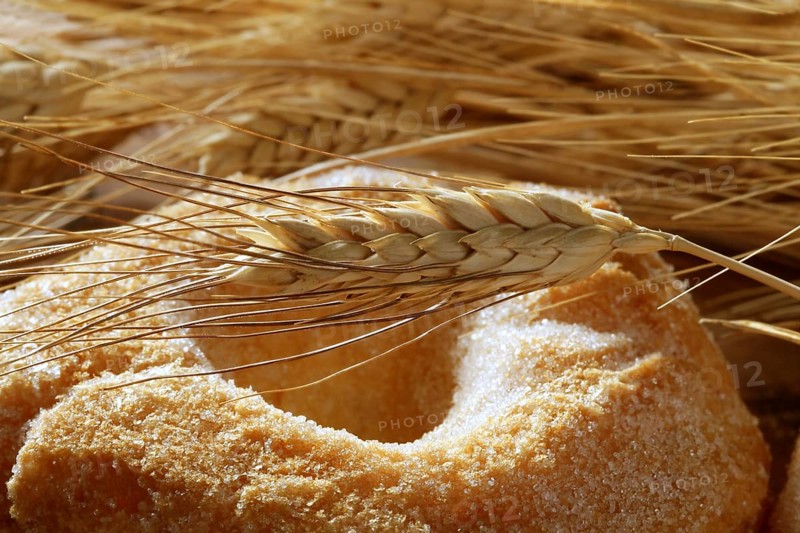Delicious roll bakery with sugar and wheat ear spikes