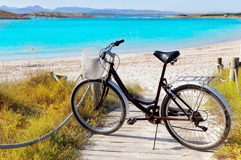 Bicycle in formentera beach on Balearic islands at Illetes Illetas