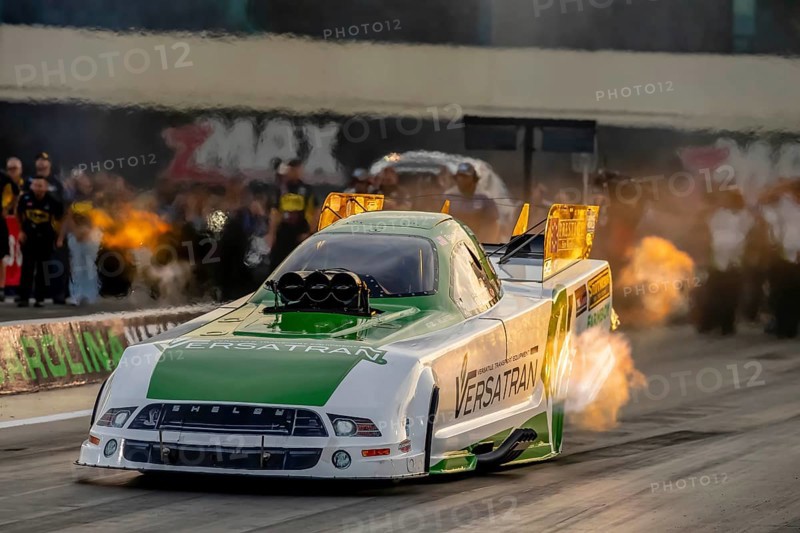 Sep 22, 2023-Concord, NC: NHRA Funny Car Series driver, Dave Richards, runs down the lane during a qualifying session for the Betway Carolina Nationals