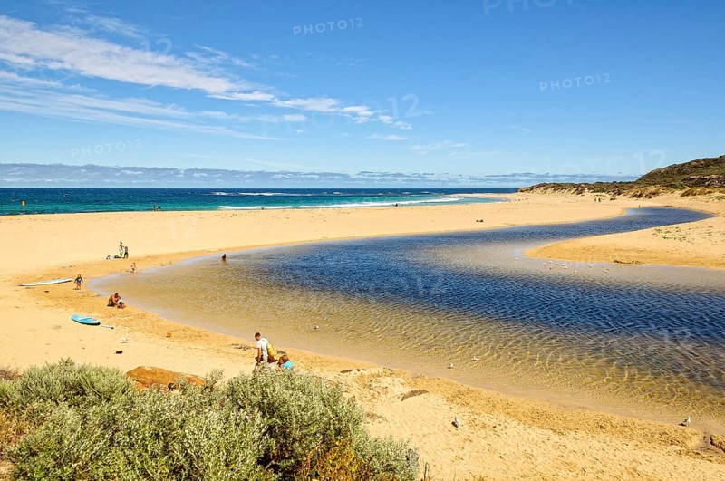 The mouth of Margaret River at the northern end of Calgardup Bay, Prevelly, WA, Australia, Oceania