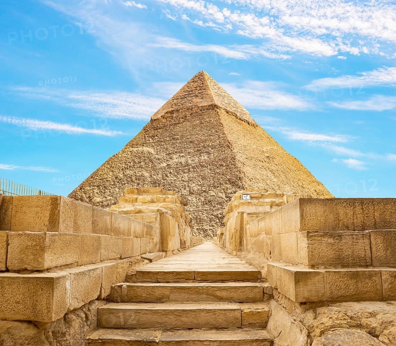 Stairs to the Great Pyramid of Khafre in Giza, Egypt, Africa