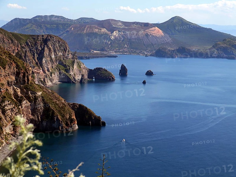 Lipari Islands, view from Lipari to the large crater of Vulcano