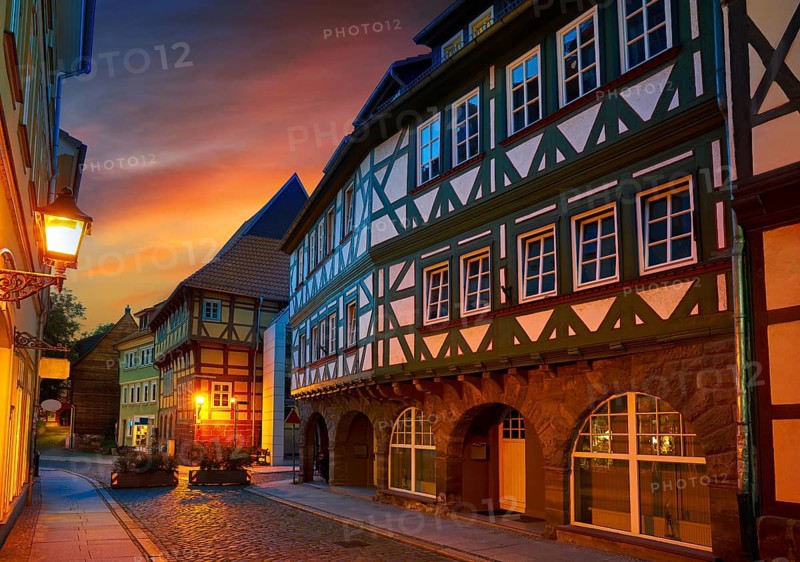 Nordhausen city facades at sunset in Thuringia Germany