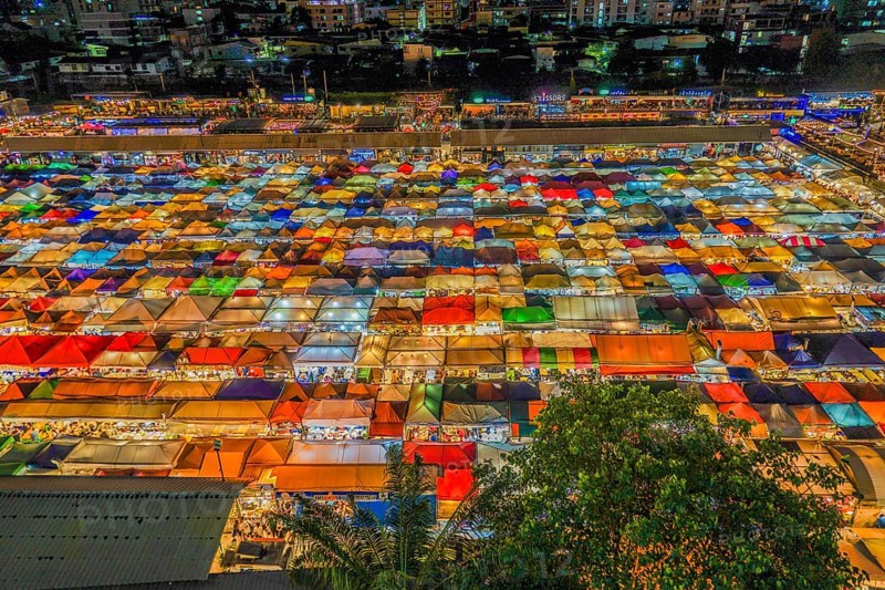 Night view of Talat lot Phi Ratchada Thailand. Shooting Location: Bangkok, Thailand, Asia