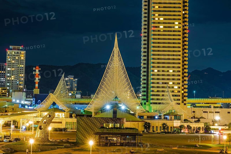 Night view of Kobe City, Meriken Park Harborland. Shooting Location: Kobe city, Hyogo Pref