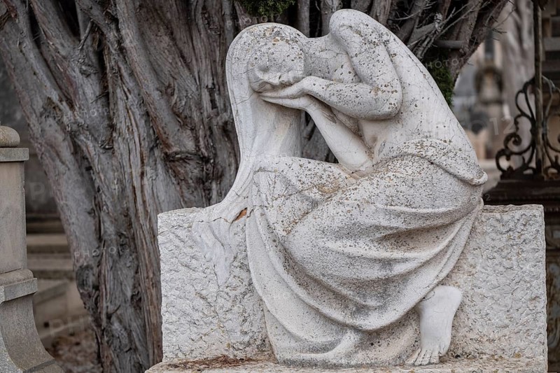 Female mourner, Palma cemetery, Majorca, Balearic Islands, Spain, Europe