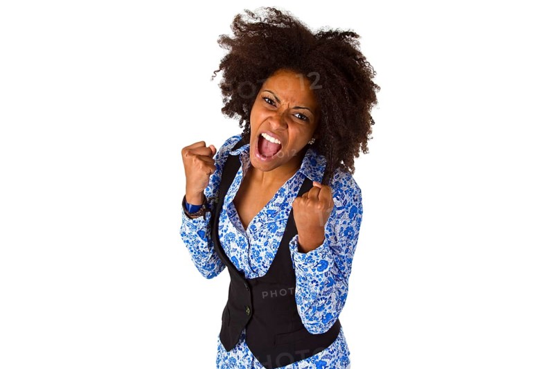 African American woman screaming - cropped on a white background