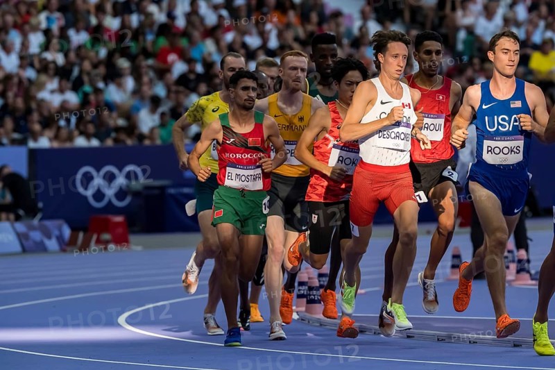 FAID EL MOSTAFA (MAR) of Morocco, competes in the Men's 3000m Steeplechase Round 1 at the Stade de France Stadium during the 2024 Paris Summer Olympics in Paris, France, Paris, Europe