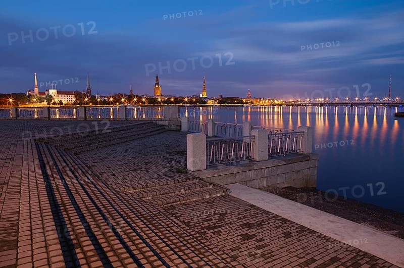 Night Riga cityscape. Latvia