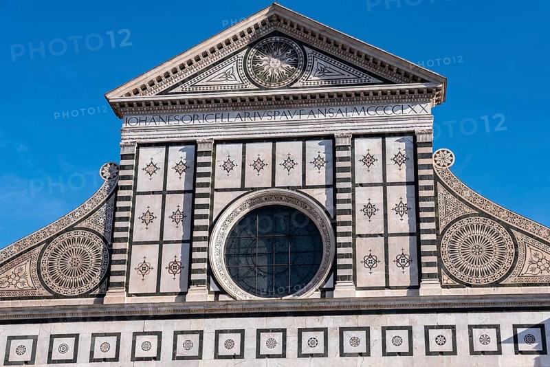 Facade of the renaissance church Santa Maria Novella in Florence, Italy, Europe