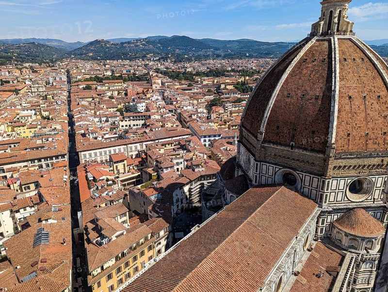 The giant cathedral and cupola of Santa Maria del Fiore cathedral in Florence, Italy, Europe