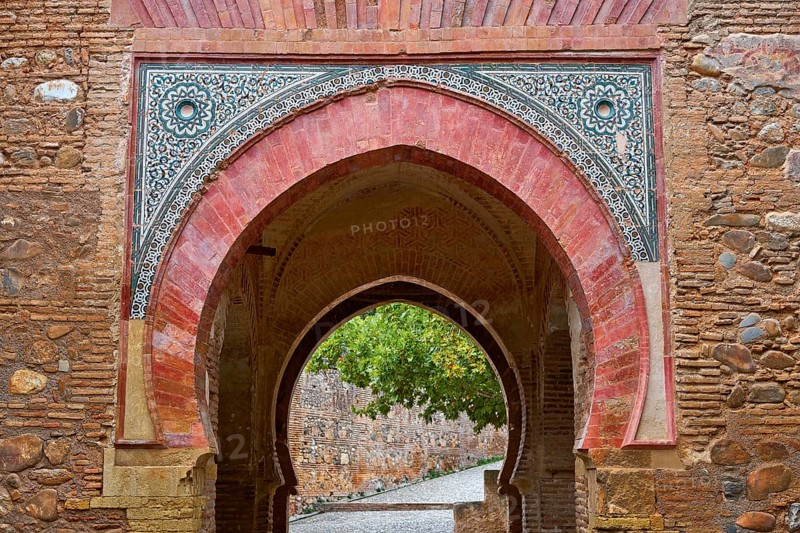 Alhambra arch Puerta del vino in Granada of Spain Wine muslim Door