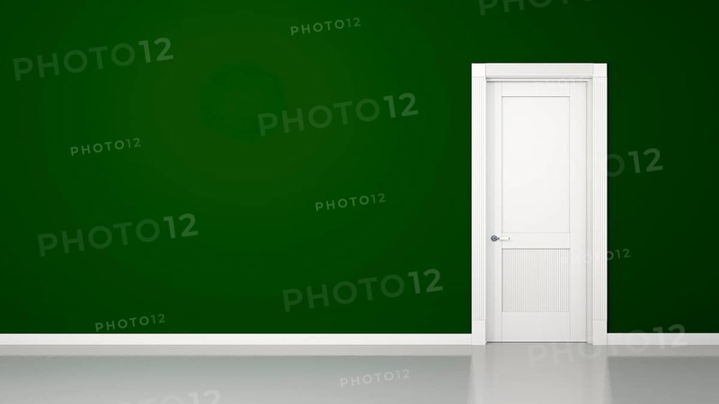 3D render of a green wall and a door in an empty flat with space for your content