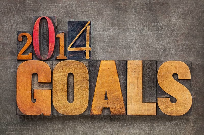 2014 goals - New Year resolution concept - text in vintage letterpress wood type blocks against grunge metal