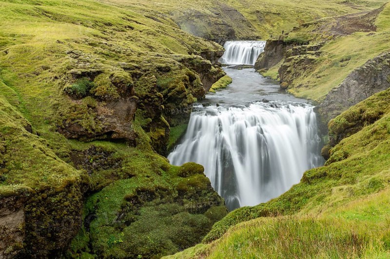 Innri-Fellsfoss and Fremri-Fellsfoss, River Skoga above Skogafoss, Suðurland, Iceland, Europe