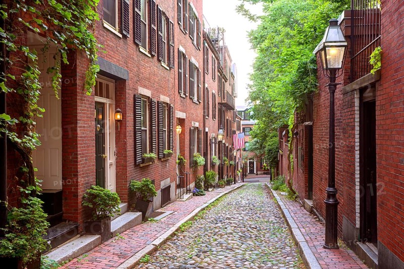 Acorn street Beacon Hill cobblestone Boston in Massachusetts USA