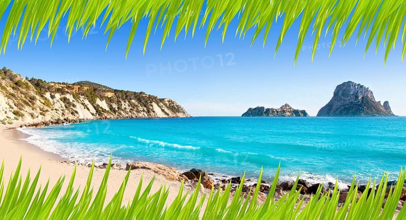 Es vedra island of Ibiza view from Cala d Hort in Balearic islands