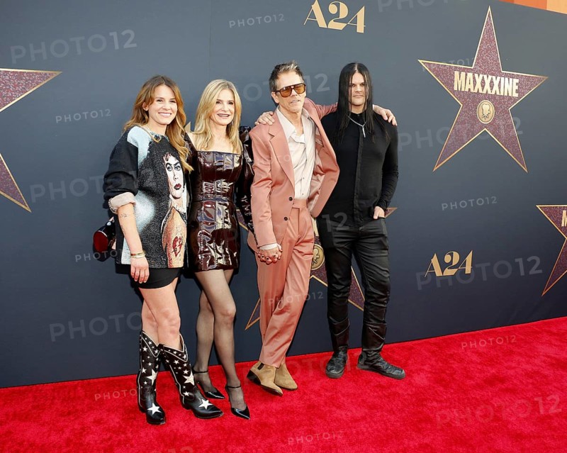 Sosie Bacon, Kyra Sedgwick, Kevin Bacon and Travis Bacon at the Los Angeles premiere of 'MaXXXine' held at the TCL Chinese Theater in Hollywood, USA on June 24, 2024., Hollywood, California, USA, North America